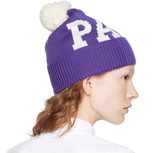 Palm Angels Purple & White Pom-Pon Beanie Hat - Italy - NWT main image 4